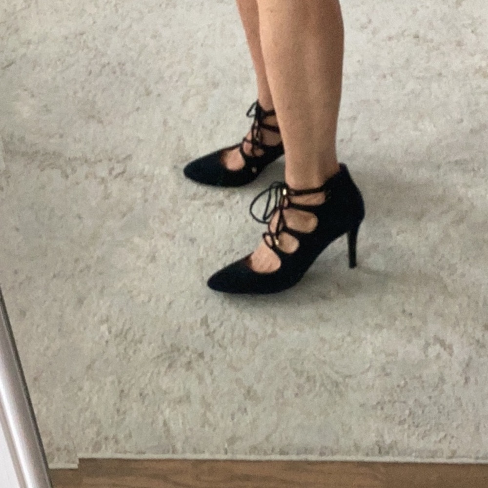 Karl Lagerfeld Black Lace-Up Stiletto Heels